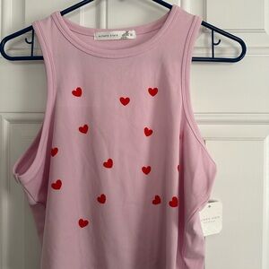 Pink Tank Top with Red Heart Pattern